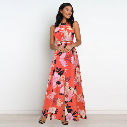 Floral Print Sleeveless High Split Wholesale Maxi Dresses Summer