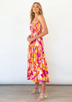 Slim Fit Swing Print Contrast Color Sling Pleated Dress Wholesale Dresses