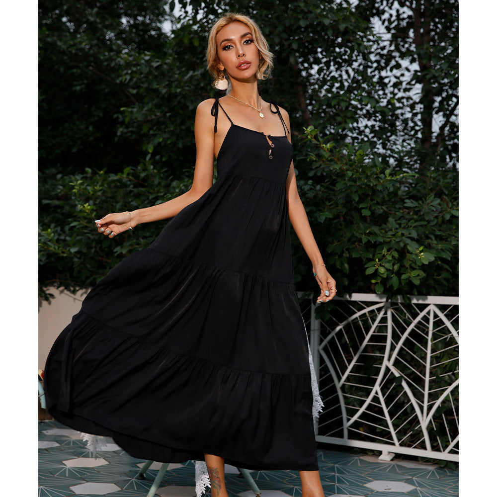 Women Fashion Sleeveless Spaghetti Strap Wholesale Black Dresses Summer