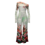 Floral Print Long Sleeve Off Shoulder Women Jump-Suit Wholesale Jumpsuits