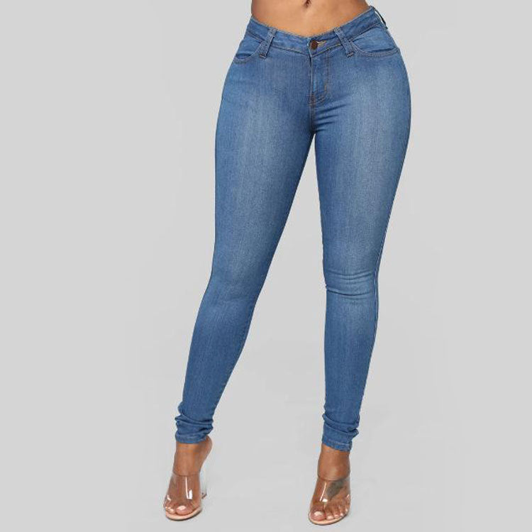 Women Summer Solid High-Waist Stretch Skinny Jeans