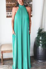 Solid Color Sleeveless Halterneck Loose Wide-Leg Womens Satin Jump Suits Wholesale Jumpsuits