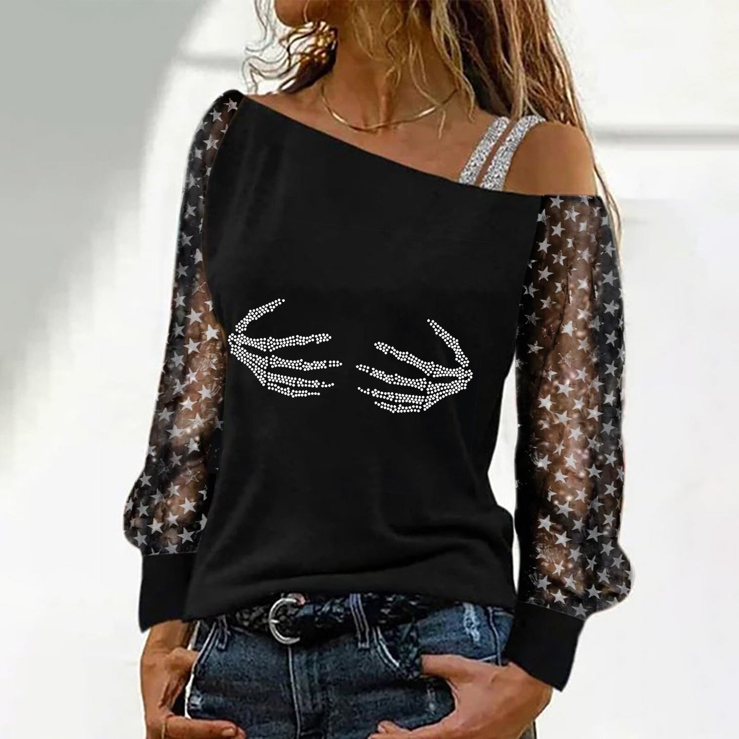 Sexy Off Shoulder Top Loose Wholesale Womens Long Sleeve T Shirts