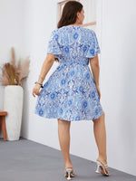 Printing Short Sleeve V Neck Elastic Waist Wholesale Plus Size Dresses