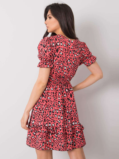 Leopard Print Tieback V Neck Bowknot Puff Sleeve Ruffled Dress Casual Wholesale Dresses