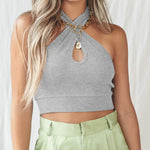 Solid Color Halterneck Backless Wholesale Crop Tops Womens Summer Sexy Womens Clothes