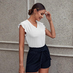 Casual Simple Solid Color All-Match V-Neck Sleeveless Ruffles Blouses Wholesale Women Top