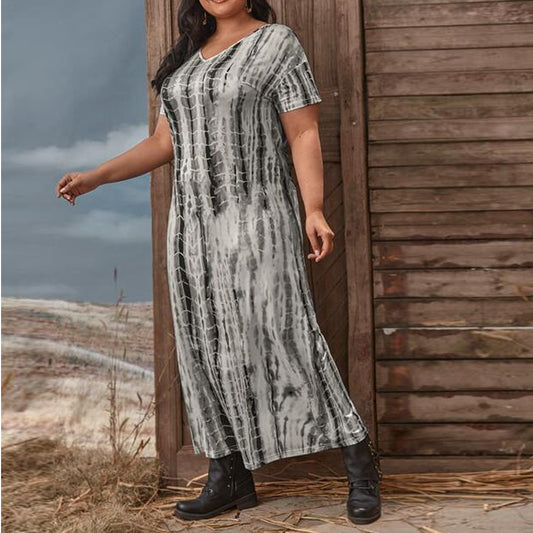 Tie Dye Short Sleeve Wholesale Plus Size Dresses for Summer