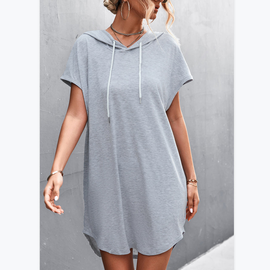 Short Sleeve Solid Color Summer Casual Hooded T Shirt Dress Wholesale