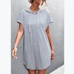 Short Sleeve Solid Color Summer Casual Hooded T Shirt Dress Wholesale