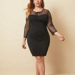 Mesh Stitching Mid-Sleeve Slim-Fit Elegant Curvy Dresses  Wholesale Plus Size Clothing