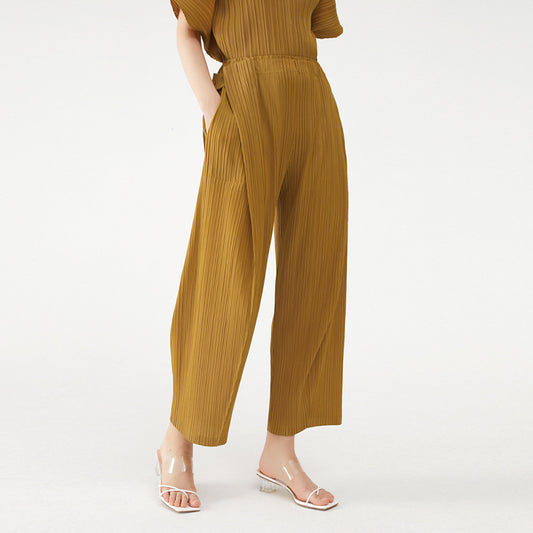 Ruched Solid Irregular Pocket Wide Leg Pants