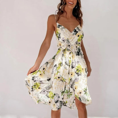 Printed Sexy Suspenders Mid Length Sling Dress Wholesale Dresses