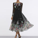 Fashion See-Through Long-Sleeve Floral Swing Dress Wholesale Dresses