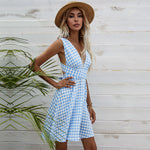 Women Fashion Sleeveless Plaid Print Wholesale Tank Dresses Summer