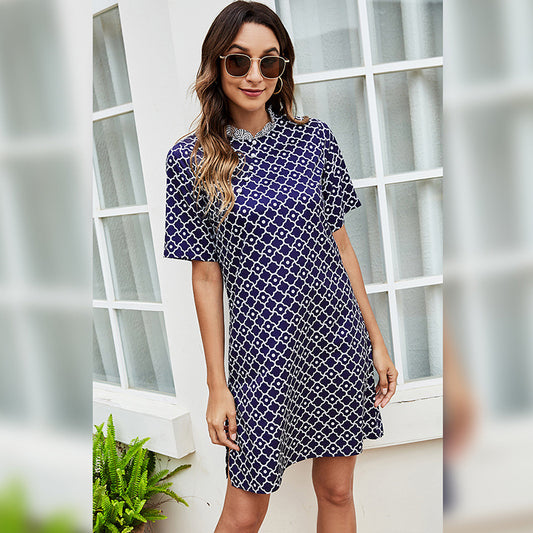 Printed Slit Design A-Line Dress Five-Quarter Sleeve Casual Wholesale Dresses Elegant