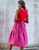Colorblock Midi Casual Dress Bow Tie Strap Beach Wholesale Dresses Layered Skirts Design