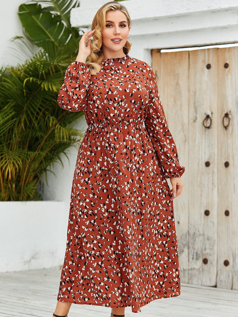 Long Sleeve Women Curvy Floral Dresses Wholesale Plus Size Clothing