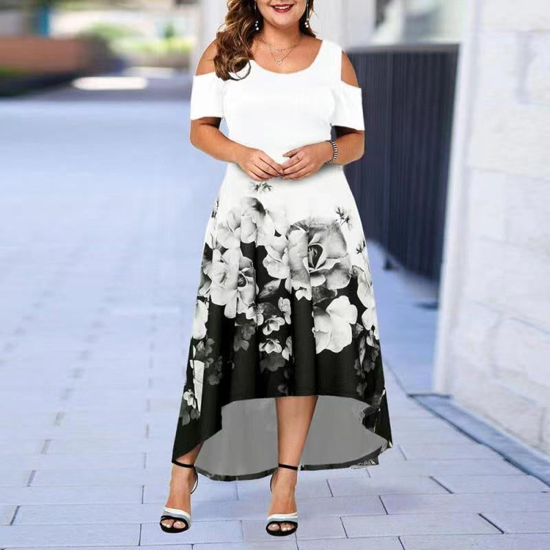 Off Shoulder Crew Neck Floral Midi Dress Swing Dresses Loose Wholesale Plus Size Clothing