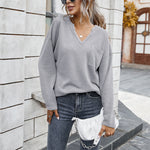 Fashion Casual V Neck Long Sleeve Knit Tops Womens T Shirts Wholesale