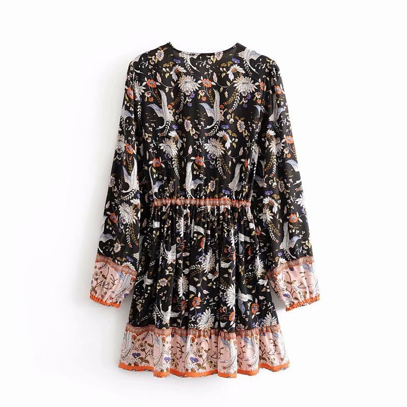 Lantern Sleeve Printing Wholesale Boho Dress