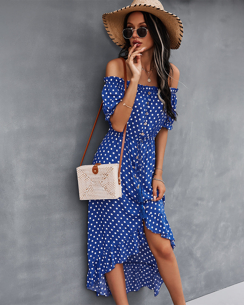 Off Shoulder Polka Dot Casual Wholesale Dresses Fashion Clothing