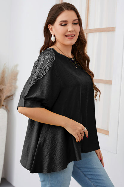 Lace Embroider Short Sleeve Round Neck Wholesale Plus Size Tops for Summer