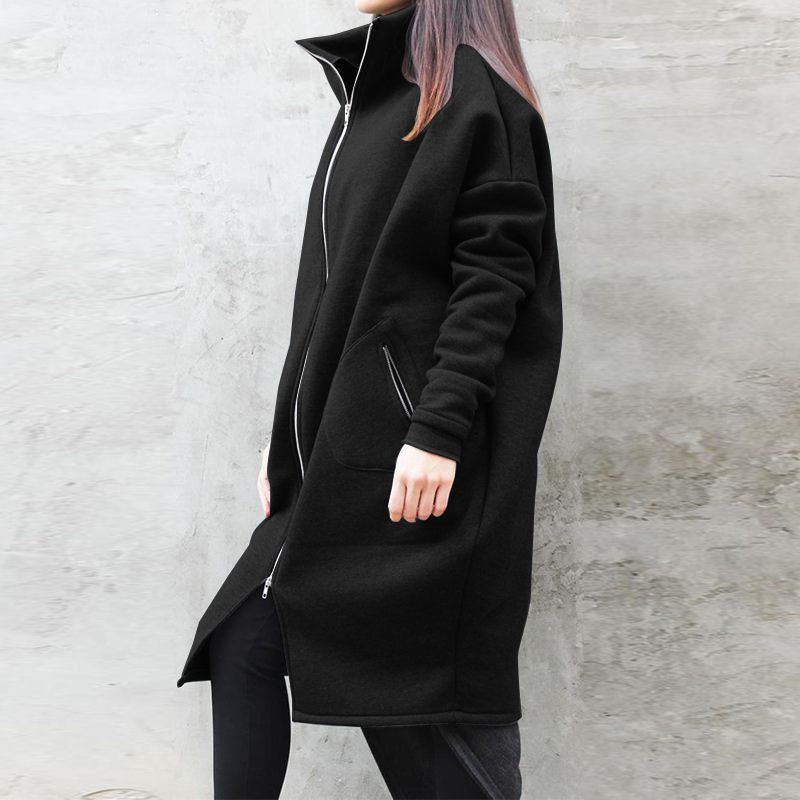 Solid Color Hooded Pocket Zipper Wholesale Womens Coats