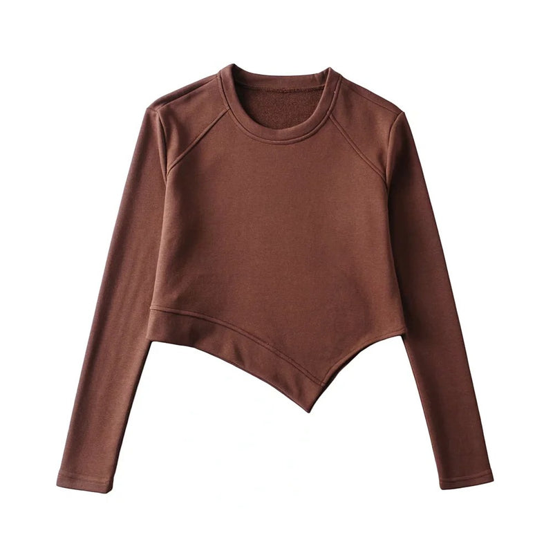 Design Sense Round Neck Solid Color Irregular Loose Fried Street Casual Sweater Wholesale Women Tops
