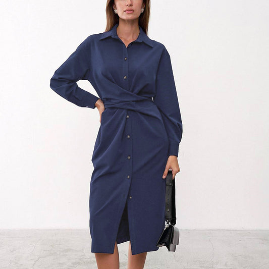 Long Sleeve Mid-Length Casual Waist Shirtdress Wholesale Shirt Dresses