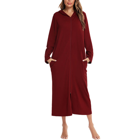 Zipper Casual Pajamas Homewear Hooded Nightdress Wholesale Loungewear