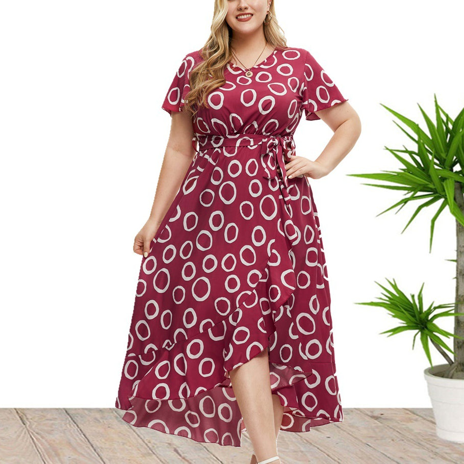 Wholesale Plus Size Women Casual Round Neck Faith Letter Printed Irregular  Hem Dress