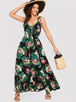 U-Neck Floral Off-The-Shoulder Suspenders With Large Swing Long Dress Wholesale Dresses