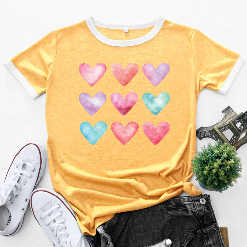 Heart Print Short Sleeve Wholesale T-shirts For Women Summer