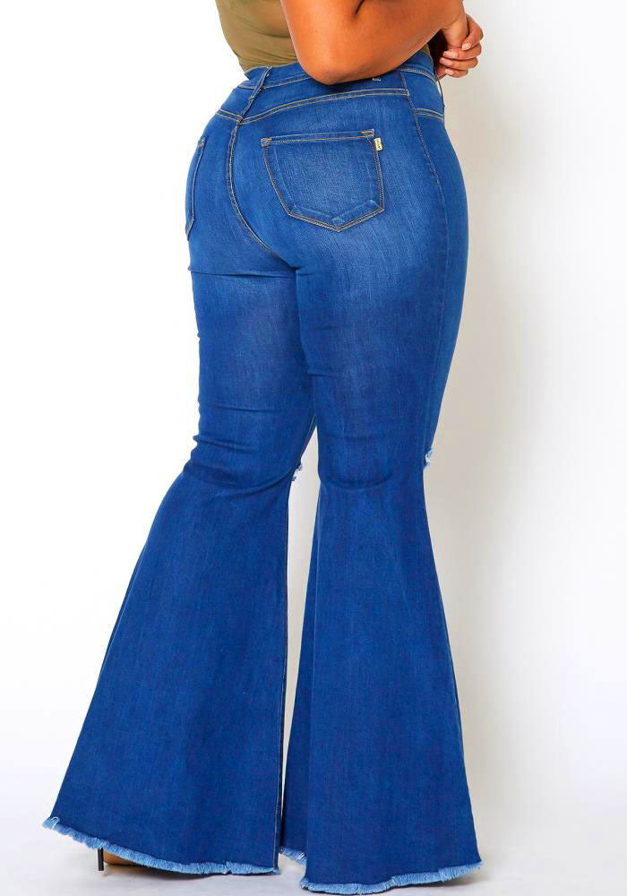 Ripped Knee Bell Bottoms Plus Size Jeans Wholesale