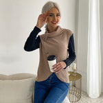 Colorblock Long Sleeve Knit High Collar Sweaters Wholesale