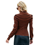 Puffed Sleeve Striped Top High-Neck Knitted Bottoming Sweater Womens Wholesale Clothing Vendors