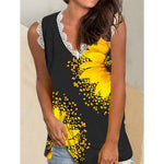 Fashion Print Lace Sleeveless Shirt Sexy V-Neck Summer Tank Tops Wholesale