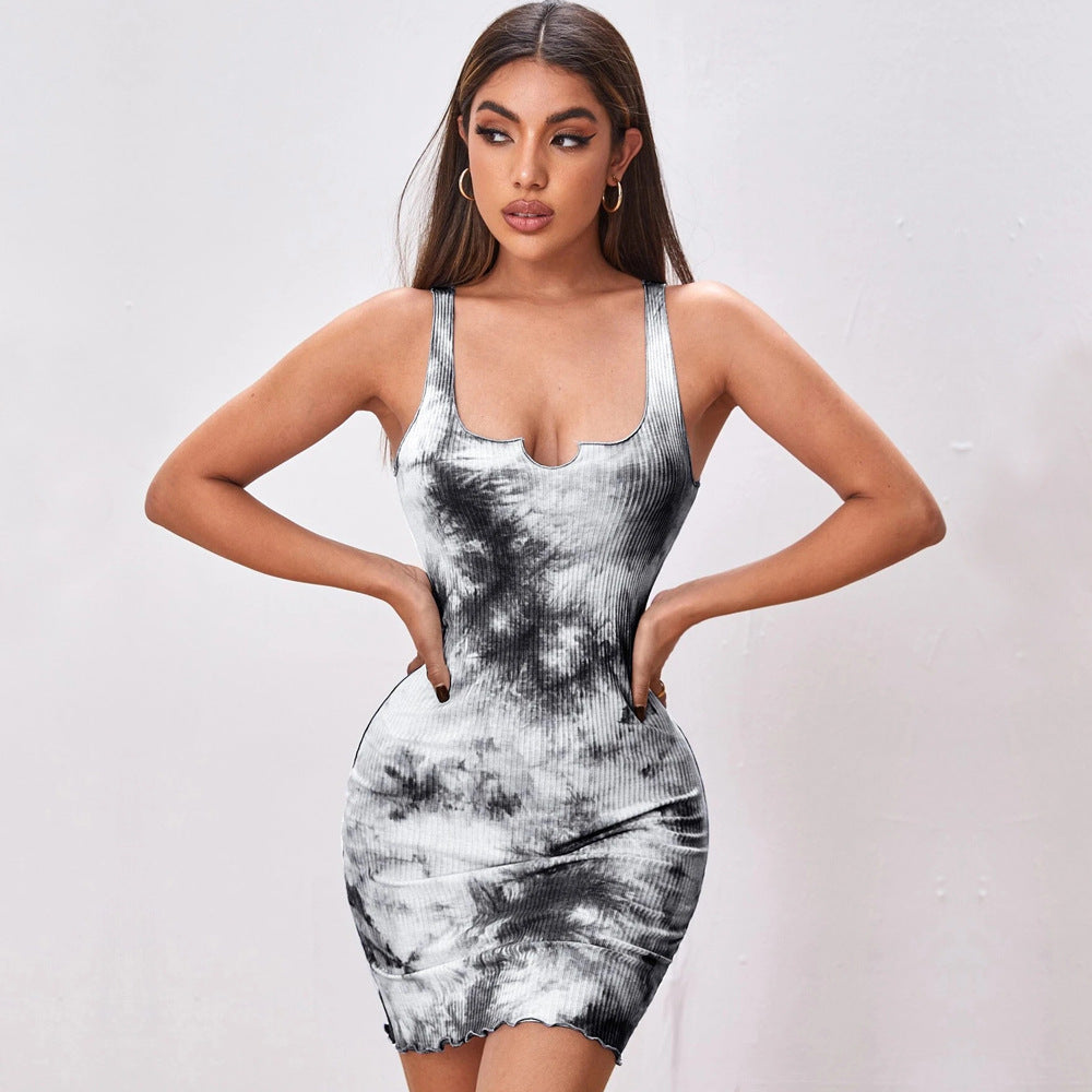 Bodycon Design Tie Dye Printed Knitted Wholesale Dresses Off Shoulder