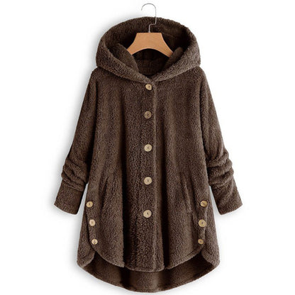 Button Plush Top Solid Color Hooded Jacket Casual Cardigan Wholesale