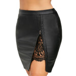 Sexy Lace Stitching Package Hip Wholesale Skirts PU Mid-Waist Leather Skirt Zipper Design