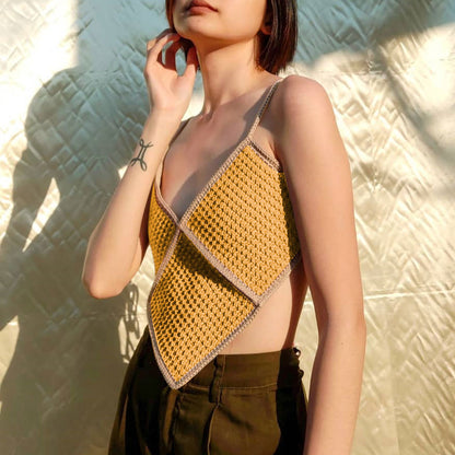 Colorblock Back Hollow Lacing Irregular Sling Slim Wholesale Crop Tank Tops Sexy Womens Clothing