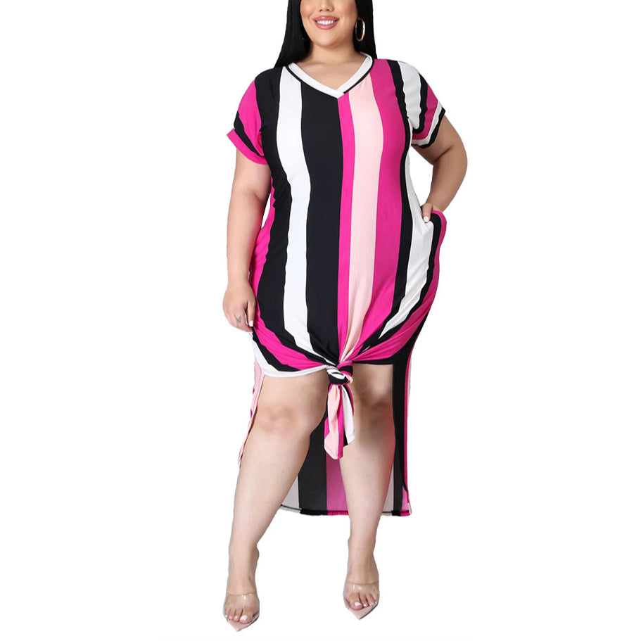 Split Hem Striped Plus Size Maxi Dress