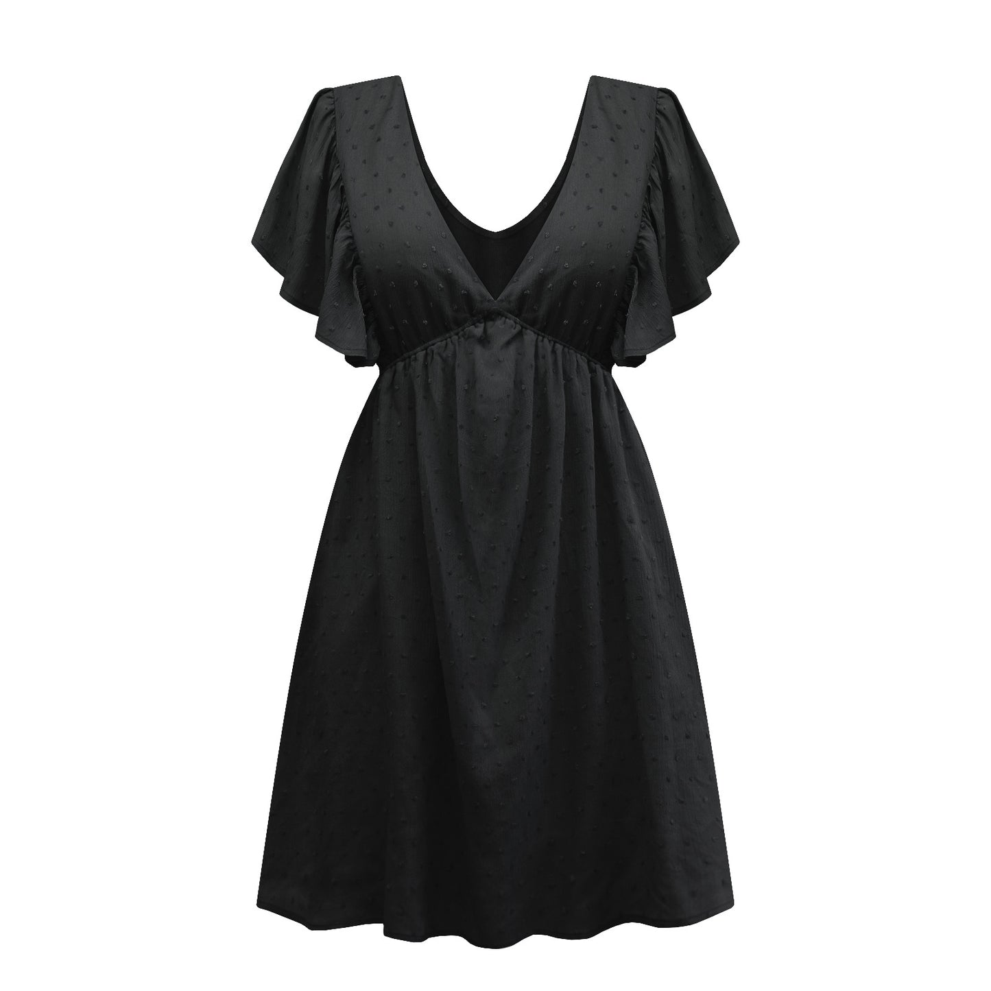 Swiss Dot Ruffle Sleeve Deep V Neck Backless Wholesale T-shirt Dresses Summer