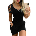 Short Sleeve Hollow Out Zipper Wholesale Bodycon Dresses With Pockets For Women