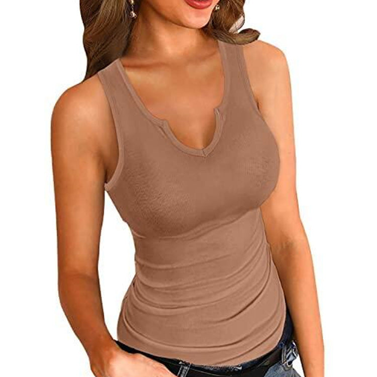 Solid Color Sleeveless V Neck Wholesale Tank Tops