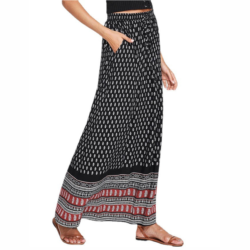 Ethnic Style Printed High Waist Long A-Line Dresses Wide Swing Wholesale Skirts Bohemian