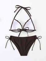 Solid Color Bubble Waffle Split Womens Swimsuits Tie-Up Bikini Triangle 2pcs Sets Swimwear Wholesale Vendors