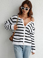 Striped Loose Casual Knitted Cardigan Sweater Wholesale Womens Tops