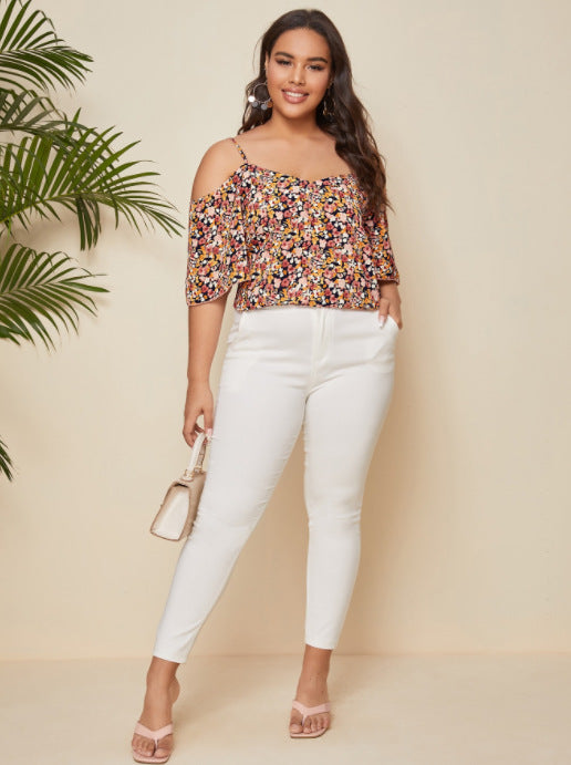 Floral Print Sexy Women Curvy Summer Tops Wholesale Plus Size Clothing